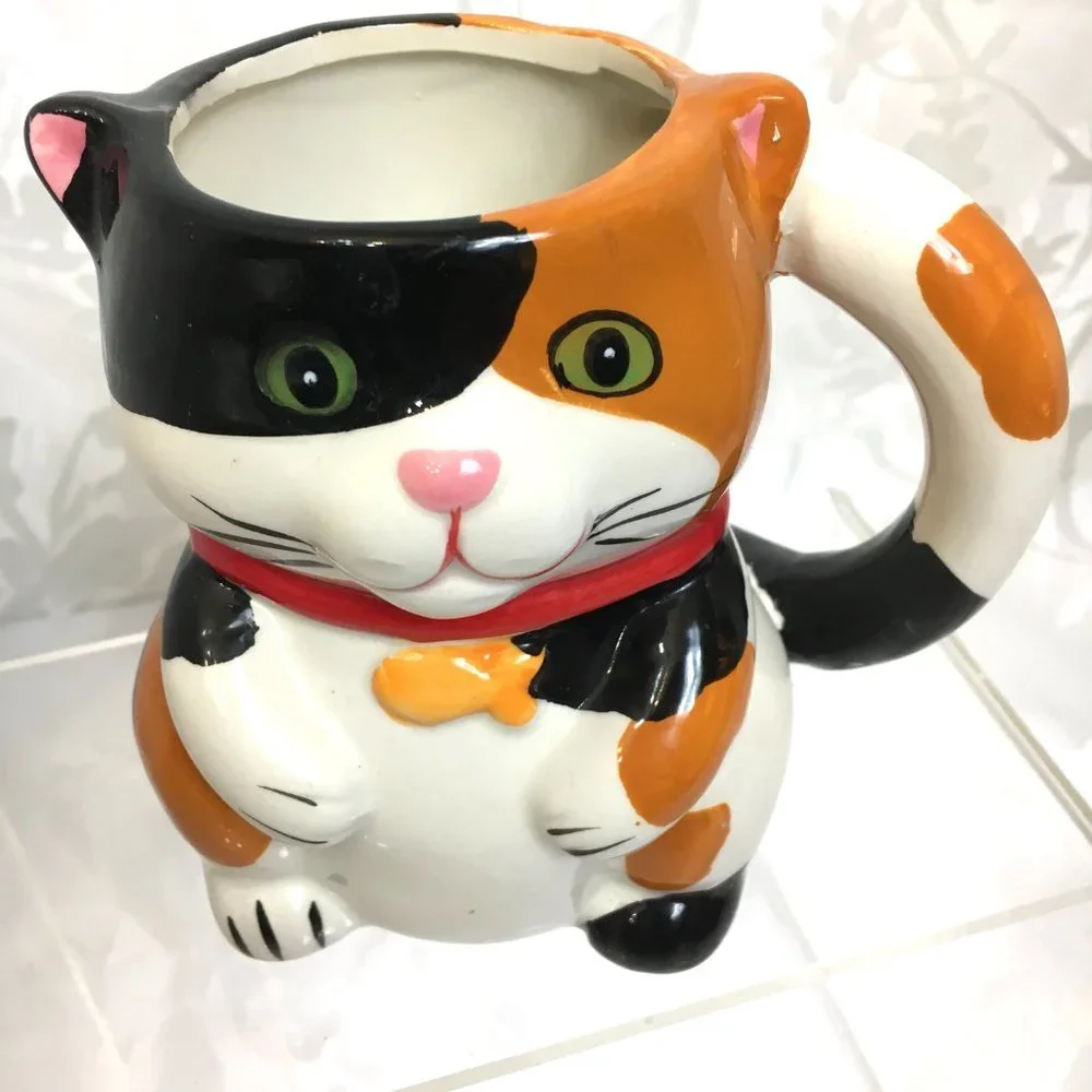 Pier 1 Calico Cat Coffee Tea Cup w/ Surprise Mouse Inside